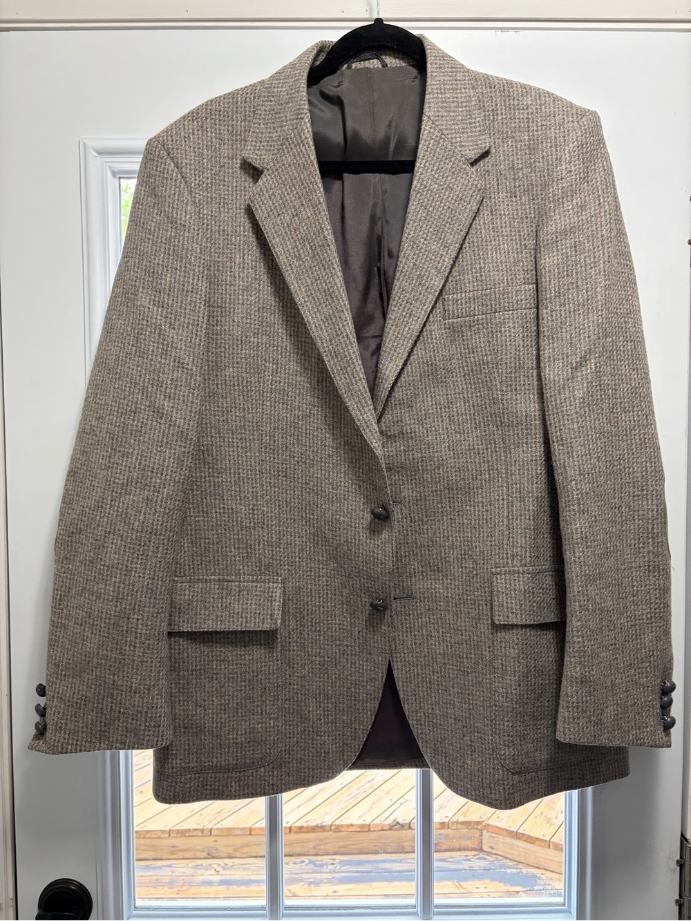 Farah Men's Gray Tan Brown Herringbone Sport Coat 42L 100% pure wool